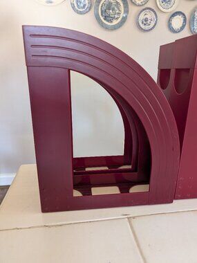 Lot of 6 VTG 90s Fellowes Magazine Rack Holders Burgundy Plastic Retro Rainbow